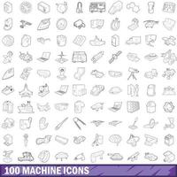 Conjunto de 100 ícones de máquina, estilo de contorno vetor