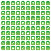 100 ícones de carne definir círculo verde vetor