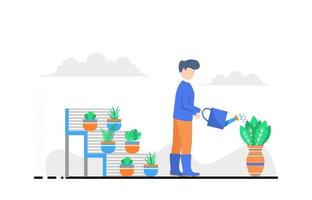 homem de ilustração de design plano com plantas e água vetor