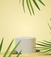 cena de pódio realista para apresentação de produtos com maquete de modelo de vetor de folha de palmeira tropical de natureza