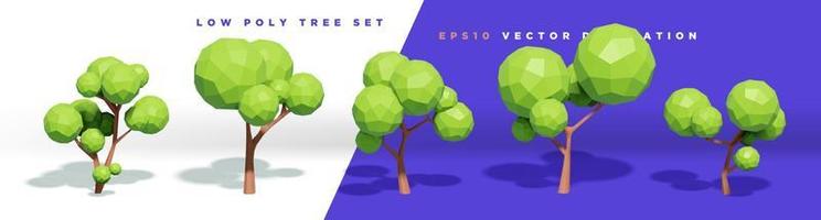 conjunto de elementos vetoriais decorativos de árvore poli baixa na moda 3d bonito vetor