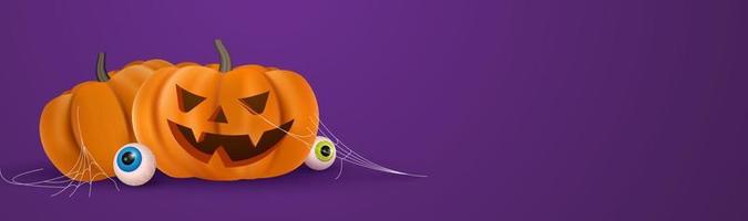 modelo de banner de abóbora de halloween 3d fofo com vetor de espaço de cópia