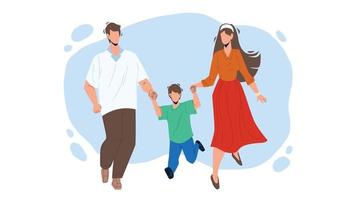 família saudável caminhando juntos ilustração vetorial ao ar livre vetor