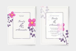 modelo de convite de casamento simples com ornamento aquarela floral rosa vetor