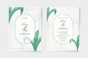 modelo de convite de casamento com aquarela de planta verde vetor