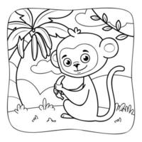 macaco preto e branco. livro para colorir ou página para colorir para crianças. fundo da natureza vetor