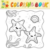 livro para colorir ou página para colorir para crianças. vetor preto e branco estrela do mar. fundo marinho
