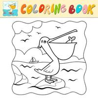 livro para colorir ou página para colorir para crianças. vetor preto e branco pelicano. fundo da natureza