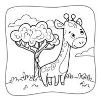 girafa preto e branco. livro para colorir ou página para colorir para crianças. fundo da natureza vetor