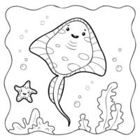 cãibra-peixe preto e branco. livro para colorir ou página para colorir para crianças. fundo marinho vetor