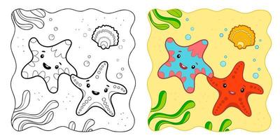 fundo marinho. livro para colorir ou página para colorir para crianças. vetor de estrelas do mar