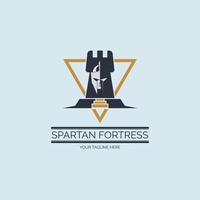 modelo de design de logotipo de escudo de fortaleza guerreiro espartano gladiador para marca ou empresa vetor