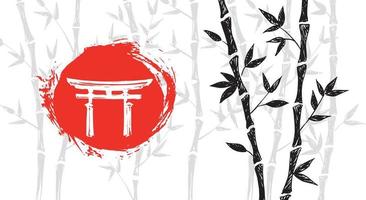 portão do japão. árvore de bambu. estilo desenhado à mão. ilustrações vetoriais. vetor