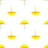 sem costura padrão com guarda-chuvas amarelos dos desenhos animados e gotas de chuva. ilustração vetorial vetor