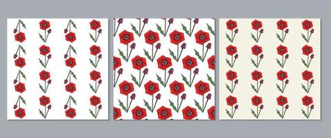 um conjunto de padrões botânicos sem costura de suas papoulas estilizadas. impressão vetorial floral moderno vetor