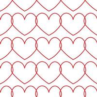 corações vermelhos em estilo de linha. sem costura padrão romântico. corações coloridos doodle sobre fundo branco vector. modelo pronto para design, cartões postais, impressão, pôster, festa, dia dos namorados, têxtil vintage. vetor
