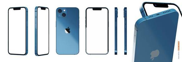 conjunto de maquete de vetor realista 3d de cor azul iphone 13