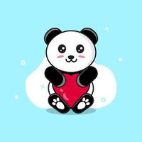 panda fofo abraçando uma ilustração de ícone de vetor de coração de amor