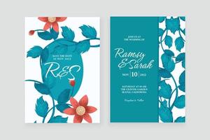 convite de casamento floral ornamento aquarela com dupla face vetor