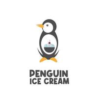 logotipo de ilustração de pinguim fofo com sorvete doce vetor