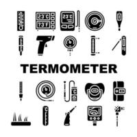 conjunto de ícones de coleção de dispositivo de termômetro vector preto