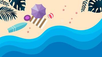 fundo de praia vista superior com guarda-chuvas, bolas, design de conceito divertido de horário de verão. fundo criativo de paisagem vetor