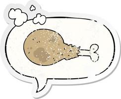 adesivo angustiado de coxa de frango cozida de desenho animado e bolha de fala vetor