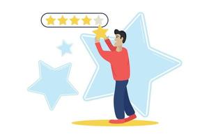 homem colocando estrelas na bolha para dar feedback vetor