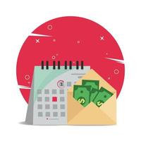 calendário e dinheiro no envelope. ilustração vetorial de design de ícone de pagamento de salário vetor