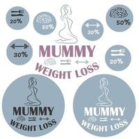 perda de peso múmia. um conjunto de ícones para centros de nutrição adequados, seções de perda de peso e grupos que oferecem recuperação pós-parto. vetor