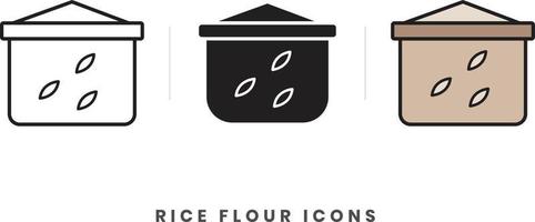 ícone de farinha de arroz. em estilos lineart, contorno, sólido e colorido. para design de site, aplicativo móvel, software vetor