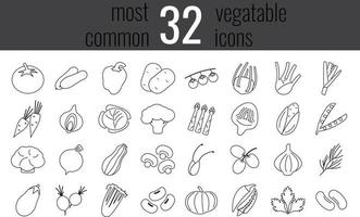 conjunto de ícones da web de linha fina de vegetais mais comuns. coleção de ícones de contorno. ilustração vetorial simples. vetor