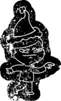 ícone angustiado dos desenhos animados de um homem bravo apontando usando chapéu de papai noel vetor