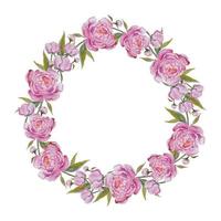 grinalda redonda floral de vetor com peônias rosa.
