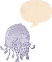 água-viva de desenho animado e bolha de fala em estilo retrô texturizado vetor