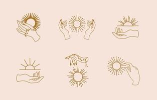 coleção de design de linha com sol, ilustração vetorial editável para site, adesivo, tatuagem, ícone vetor