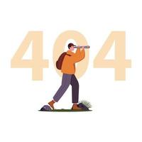 página de erro 404 com ilustração vetorial de homem explorador em fundo branco. vetor