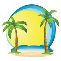 duas palmeiras contra o pano de fundo do mar e pôr do sol ou nascer do sol. fundo tropical para temas de viagens e férias. vetor