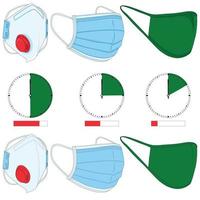 máscara facial médica. diferentes tipos de máscara cirúrgica para proteção contra vírus e doenças respiratórias. proteção das vias aéreas. vetor