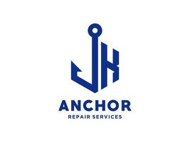 design de logotipo k âncora alfabeto artístico para barco navio marinha transporte náutico vetor livre