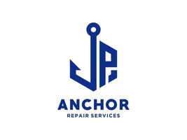 design de logotipo p âncora alfabeto artístico para barco navio marinha transporte náutico vetor livre
