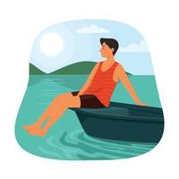 jovem relaxante no barco na temporada de verão. vetor