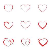 conjunto de ícone de corações vermelhos com diferentes corações de contorno, ilustração vetorial. elementos de design para o dia dos namorados. vetor