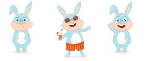 coleção de coelhos azuis bonitos dos desenhos animados vetor