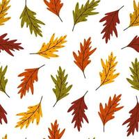 folhas de carvalho brilhante sem costura vector pattern.hand desenhada folha de outono com veias em uma haste. folhagem de outono colorida isolada no fundo branco. pano de fundo plano dos desenhos animados, folhas de árvores de jardim. ilustração botânica