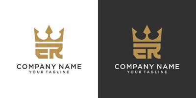 letra inicial er ou re design de logotipo com vetor de ícone de coroa.