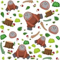 padrão perfeito de orangotango fofo vetor
