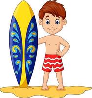 desenho animado criança segurando prancha de surf vetor
