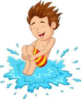 menino de desenho animado pulando para a água vetor