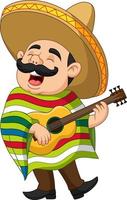 desenho animado do homem mexicano tocando violão e cantando vetor